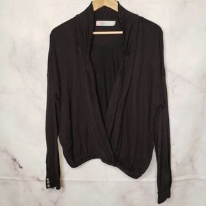 FREE PEOPLE Beach Black Long Sleeve Wrap Blouse S